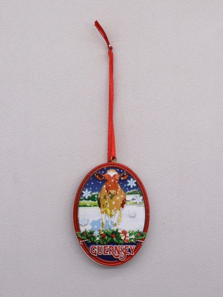 BAUBLE OVAL COW / LITTLE CHAPEL WOODEN