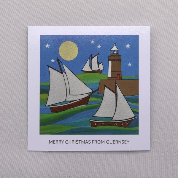 XMAS CARDS 5 x 3 SHIPS & ST PETER PORT LIGHTHOUSE